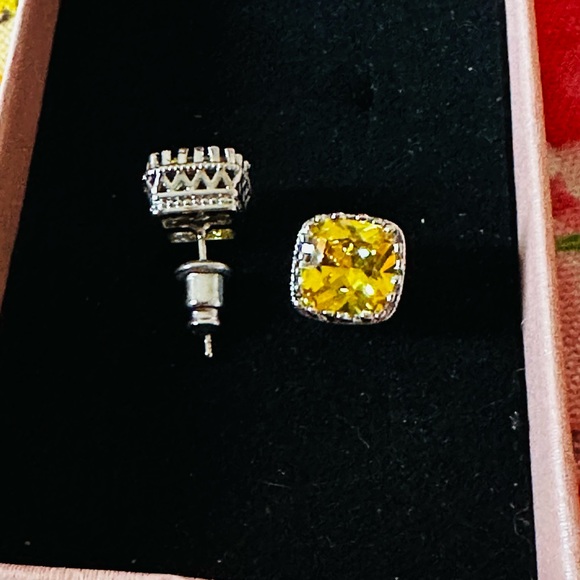 Earrings 6c lab created Asscher Cut Sterling Silver posts with Dust Bag - Picture 2 of 4